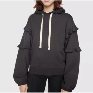 rebecca minkoff black ruffle trim evelyn hoodie Sweatshirt Size Small New